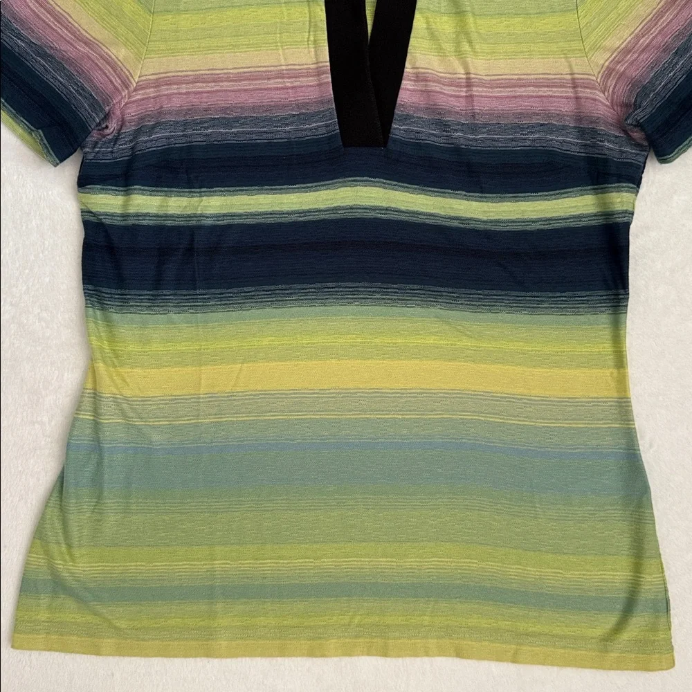 Paul Smith | V-Neck Contrast Collar Striped Cotton T-Shirt Made in Italy (M) - Picture 6 of 15